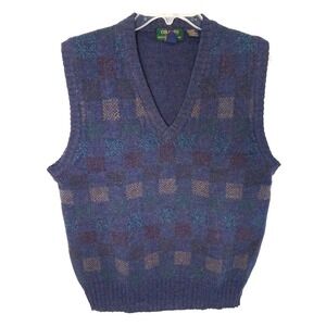 Vintage Colours Alexander Julian‎ Wool Checkered Vest Size Large Preppy Academia